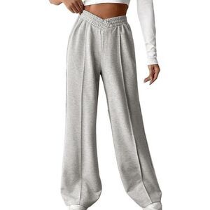 Garvee - Wide Leg Sweatpants Women High Rise V Crossover Wa Gray